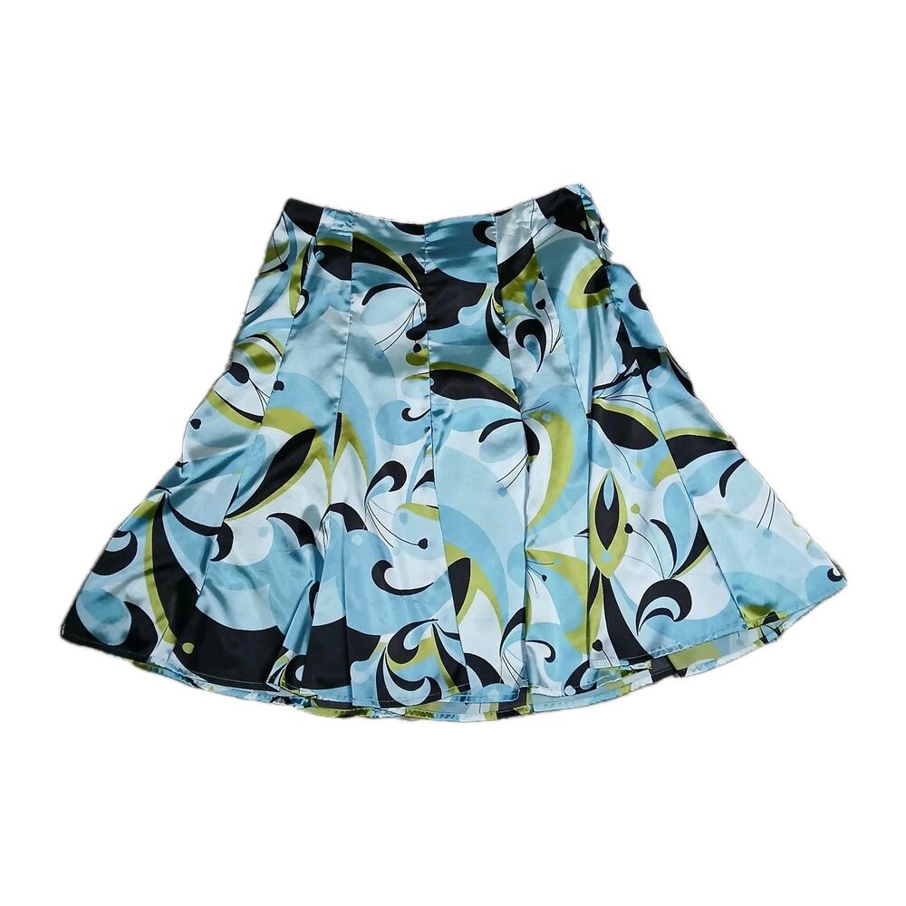 Apt. 9 Stretch Satin Skirt Size 10 A-Line Flared Abstract Swirl Print Blue
